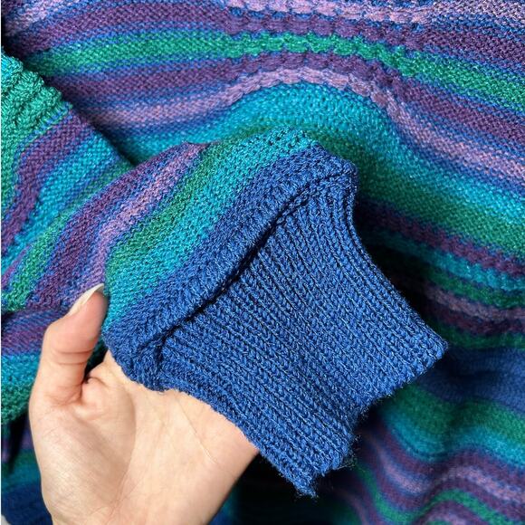 James Kenrob Sweater Women XL Blue Purple Green Vintage 90s Wool Blend Jacquard - Picture 3 of 6